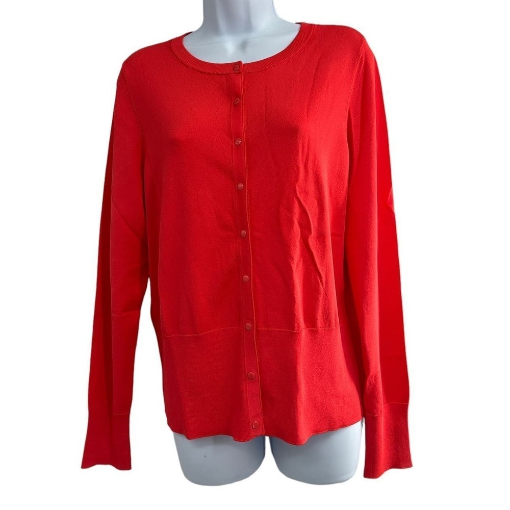 Halogen Knit‎ Cardigan Sweater Orange  XL Lightweight Crew Neck Ribbed Hem